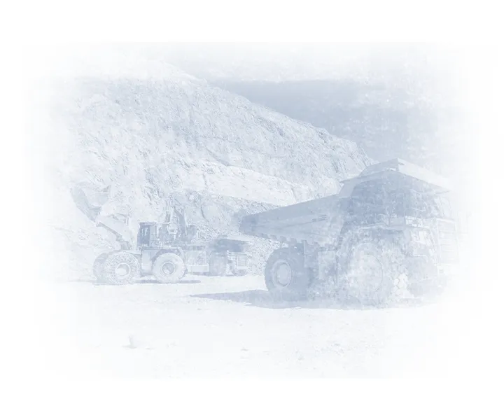 Open-pit mining operation with a large haul truck, wheel loader, and excavator working in a quarry.